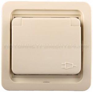 Розетка СВЕТОЗАР "ГАММА" одинарная с крышкой, с заземлением, цвет бежевый,16А/~250В