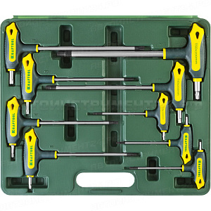 Набор KRAFTOOL Ключи "INDUSTRIE" имбусовые,Cr-Mo(S2),Т-образные,эргоном двухкомп рукоятка,TORX Hole 10-50,9 шт,в боксе