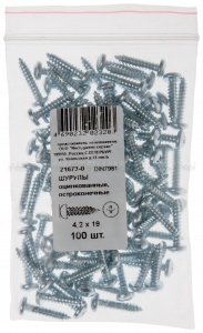 Шурупы оцинкованные, остроконечные DIN7982 4,2 х 25 100 шт Фасовка