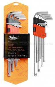 Набор шестигранных ключей удлинённых с шаром 9 предметов, пласт.подвес AIRLINE