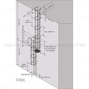 Стационарная лестница для зданий, сталь, 18,76 м для лиц с малым опытом Krause STABILO, 836083