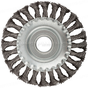 Корщетка дисковая прямая, посадочный диаметр 22,2 мм, стальная витая проволока 125 мм