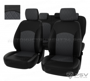 Чехлы Ford Mondeo IV 2006-2014 г. - (Titanium) РОМБ, черно-серая экокожа "Оригинал"