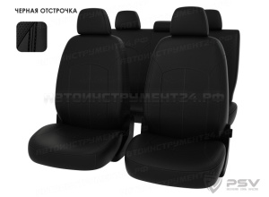 Чехлы VW Polo V 2009 Sd спл. черный/отстрочка черная, экокожа "Оригинал"