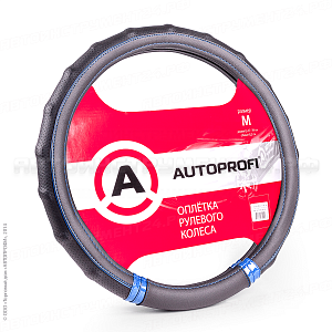 Оплётка руля "AUTOPROFI", перфорированная экокожа, 2 вставки из ПВХ под карбон, прострочка в цвет, р