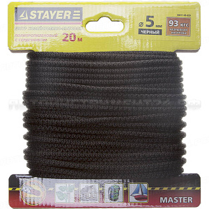 Шнур STAYER "MASTER" хозяйственно-бытовой, полипропиленовый, вязанный, с сердечником, черный, d 5, 20м