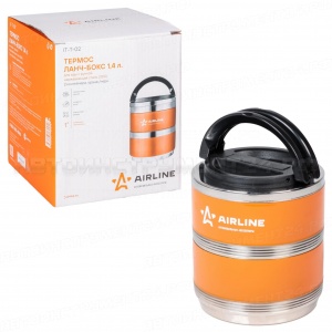 Термос ланч-бокс для еды с ручкой, нерж. сталь (304), 2 контейнера, 1,4 л., оранж./черн. AIRLINE, IT-T-02
