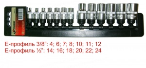 Набор торцевых головок Е-профиль 14-24мм 1/2", 4-12мм 3/8" 13пр. 44473