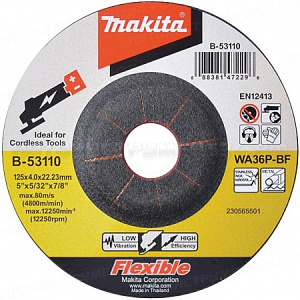 Абразивный шлифовальный диск с вогнутым центром для стали, WA36P-BF, 125х4.0х22.23 мм Makita B-53110