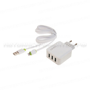 Устройство зарядное A-33011 сетевое DC100-240V -3*USB(max=3.1A) +кабель для iPhone 5,6,7 (Lighting); LDNIO /1 NEW