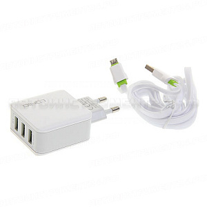 Устройство зарядное A-33012 сетевое DC100-240V -3*USB(max=3.1A) +кабель для micro-USB; LDNIO /1 NEW