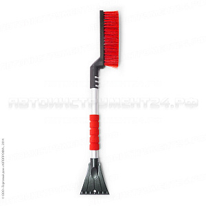 Щетка для снега "AUTOPROFI", со скребком, изогнутая форма, мягкая ручка, 64 см, чёрн./красный, 1/32