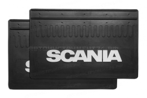 Брызговик перед. 520*330*6 SCANIA, резина, объемный, белая надпись, 5 отверстий, к-т