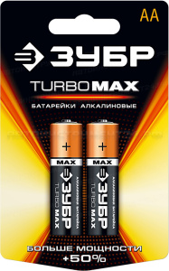 Щелочная батарейка 1.5 В, тип АА, 2 шт, ЗУБР Turbo-MAX