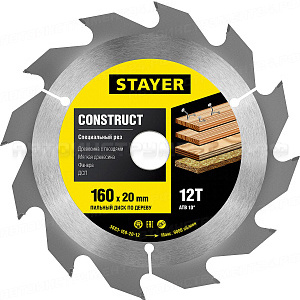 Пильный диск "Construct line" для древесины с гвоздями, 160x20, 12Т, STAYER