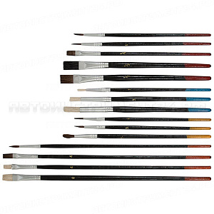 Кисти художественные, натуральная щетина, деревянная ручка, плоские и круглые, набор 15 шт.