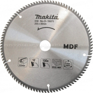 Диск пильный для дерева и МДФ, 255х3.2х30, 100T, Standart Makita D-19071