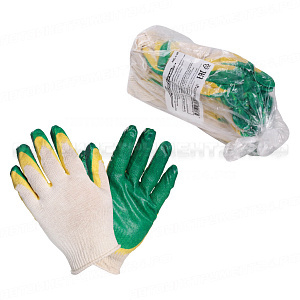 Перчатки ХБ с двойным латексным покрытием ладони, зеленые, 13 класс, (1 пара), 200 штук AIRLINE, AWG-C-08