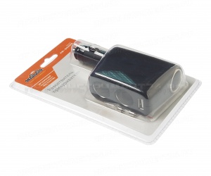 Разветвитель прикуривателя AB-54409 BLACK на 3 гнезда + USB, с регулируемым углом наклона 90° 12-24V АВТОСТОП /1/100