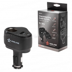 Прикуриватель-разветвитель 1 гнездо + Type-C PD + 1USB 2.4A 30Вт PRO AIRLINE, AEBD033