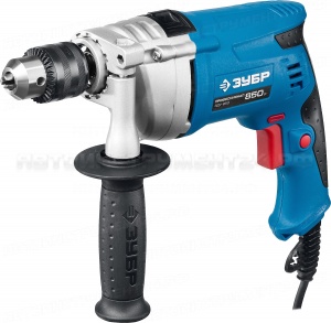 Дрель удар., ЗУБР Профессионал ЗДУ-850 ЭРМКМ2, реверс, мет. корпус редуктора, патрон 13 мм, реверс, 0-2800 об/мин, 0-44800 уд/мин, 850 Вт, кейс