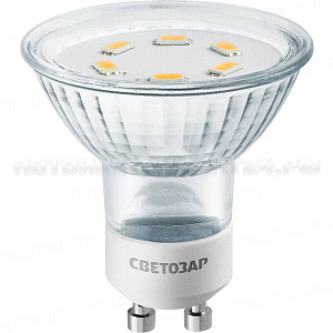 Лампы СВЕТОЗАР светодиодные "LED technology", цоколь GU10, теплый белый свет (3000К), 230В, 3Вт (25)