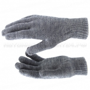 Перчатки трикотажные, акрил, двойные, серое мулине, двойная манжета, Россия. СИБРТЕХ
