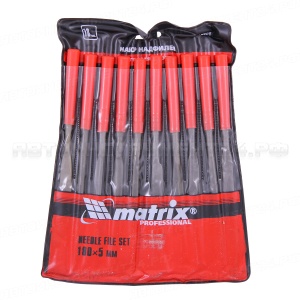Набор надфилей, 180 х 5мм, 10 предметов, пластиковые рукоятки