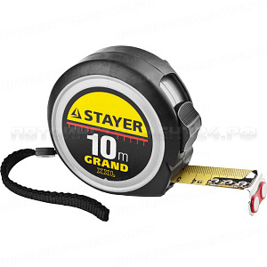 STAYER GRAND 10м / 25мм профессиональная рулетка с двухсторонней шкалой.