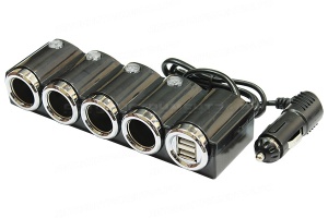 Разветвитель прикуривателя 12/24V на 4 гнезда 120W + 2хUSB разъема 5V-1А, с выкл.