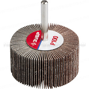 Круг шлифовальный ЗУБР "МАСТЕР" веерный лепестковый, на шпильке, тип КЛО, зерно-электрокорунд нормальный, P100, 30х60мм
