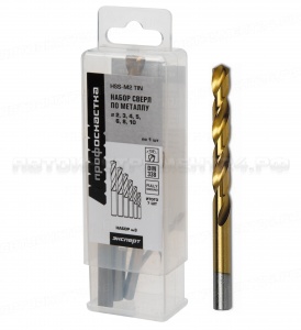 Набор сверл по металлу №3 ПрофОснастка Эксперт ?2/3/4/5/6/8/10мм HSS M2 TIN/135° DIN 338 пласт бокс (7 шт. упак. в пласт. бокс)