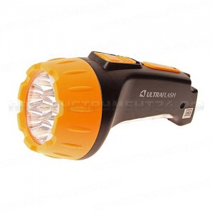 Фонарь C-3818 7+8 LED BLACK/YELLOW 15см с аккумулятором, 2 режима 220V ULTRAFLASH /1/5/60