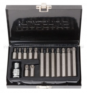 Набор бит TORX с битодержателем,15 предметов 1/2"(L: 30/75мм; Т20,Т25,Т30,Т40,Т45,Т50,Т55), в металлическом кейсе Forsage F-4156