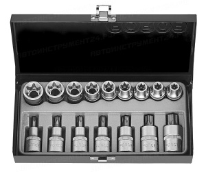 Набор головок Звезда Е10-Е24 и головок-бит Торкс Т40-Т70 17пр. 1/2" 4172