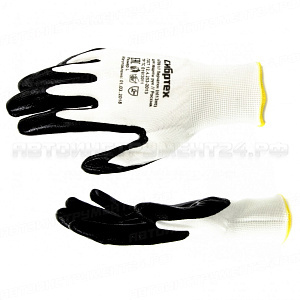 Перчатки полиэфирные с черным нитрильным покрытием маслобензостойкие, L, 15 класс вязки. СИБРТЕХ