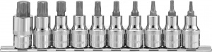 Набор насадок торцевых 1/2"DR с вставками-битами TORX® на держателе, T20-T70, 100 мм, 10 предметов