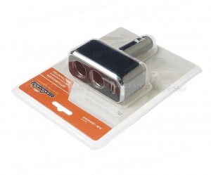 Разветвитель прикуривателя AB-54404 BLACK на 2 гнезда + USB, с подстветкой и регулируемым углом наклона 90° 12-24V АВТОСТОП /1/100 NEW
