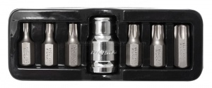 Набор бит TORX с отверстием и битодержателем,7 предметов 1/2"(L:30мм;Т25,Т30,Т40,Т45,Т50,Т55), в ложементе Forsage F-4074TH