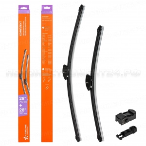 Щетки стеклоочистителя 700/700 мм (28"/28") бескаркасные, 2 шт. 3 адаптера AIRLINE, AWB-BK-700-700K