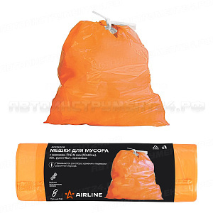 Мешки для мусора с завязками, ПНД 16 мкм (50*60 см), 30 л, рулон 15 шт., оранж. AIRLINE, ADPB008