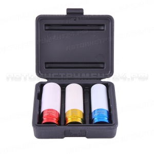 Набор ударных головок, удлиненных, 1/2'', 6-ти гранных, 3 предмета 17мм, 19мм, 21мм, CrMo