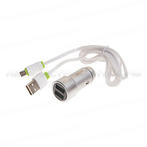 Устройство зарядное C-3022 с подсветкой, в прикуриватель: DC12/24V - 2*USB(max=3.6A) +кабель для micro-USB; LDNIO /1 NEW