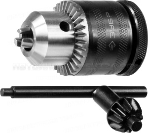 Патрон ударный ключевой, ЗУБР Профессионал 29082-13-1/2, 13мм, посадочная резьба 1/2", с фиксатором на шпинделе, D=1,5-13мм