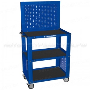 Тележка инструментальная открытая с 3 полками и экраном синего цвета PROFFI T