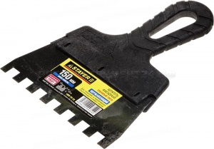 Шпатель STAYER "PROFESSIONAL" нержавеющий зубчатый с пластмассовой ручкой, 150мм, зуб 10х10мм