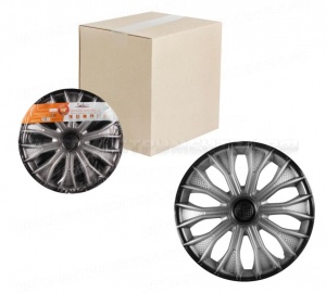 Колпаки колесные 14" "Волтек +", серебристо-черный, карбон, компл. 2 шт. AIRLINE, AWCC-14-15