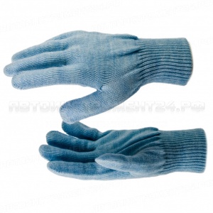 Перчатки трикотажные, акрил, голубой, двойная манжета, Россия. СИБРТЕХ