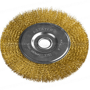 STAYER "PROFESSIONAL". Щетка дисковая для УШМ, витая стальная латунированная проволока 0,3мм, 175ммх22мм
