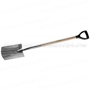 Лопата штыковая прямоугольная из нержавеющей стали, деревянный черенок, с рукояткой, ЗУБР Профессионал